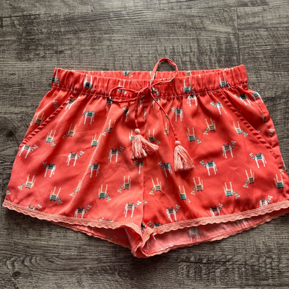 Aerie Women’s Intimates Orange Llama Camel Drawstring Silk Sleep Shorts - Small